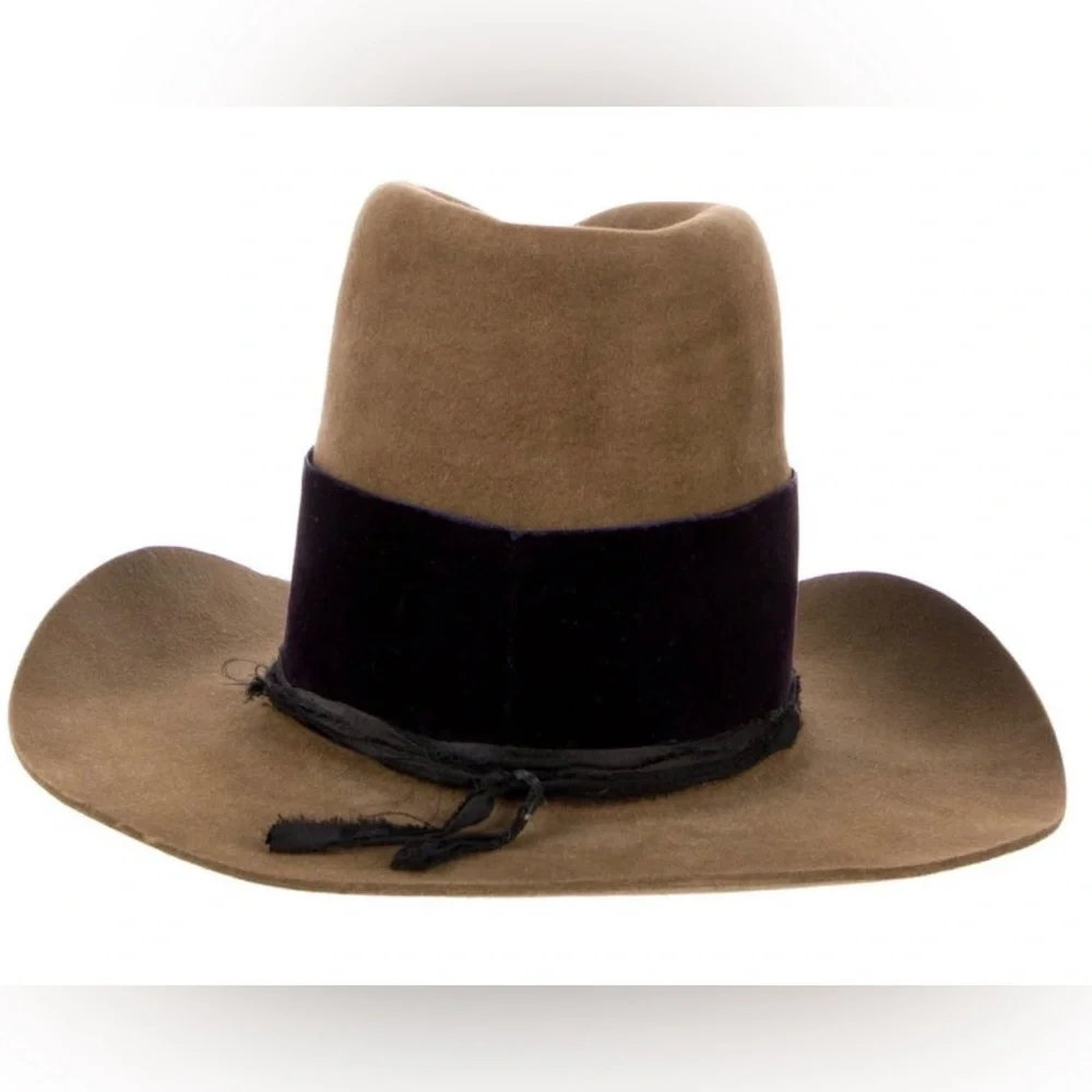 Teressa Foglia Wool Tall Crown Custom Fedora Western Cowboy Hat Brown and Purple - Picture 7 of 10
